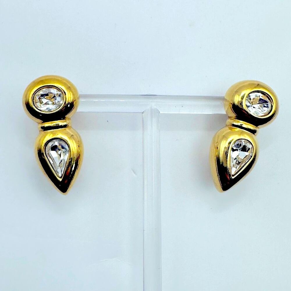 Swarovski Gold Earring SAL Statement Glam Vintage Retro Pierced Bridal Jewelry